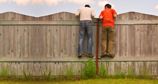 Gluren naar de buren, over de schutting.