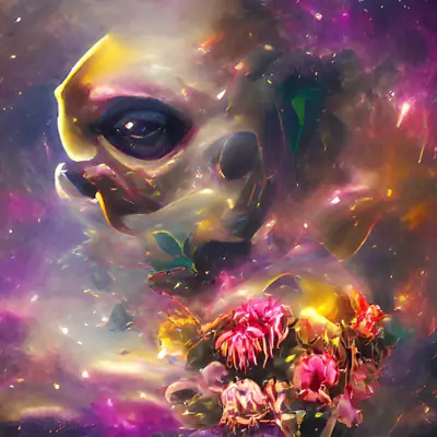 Abstracte schedel en bloemen